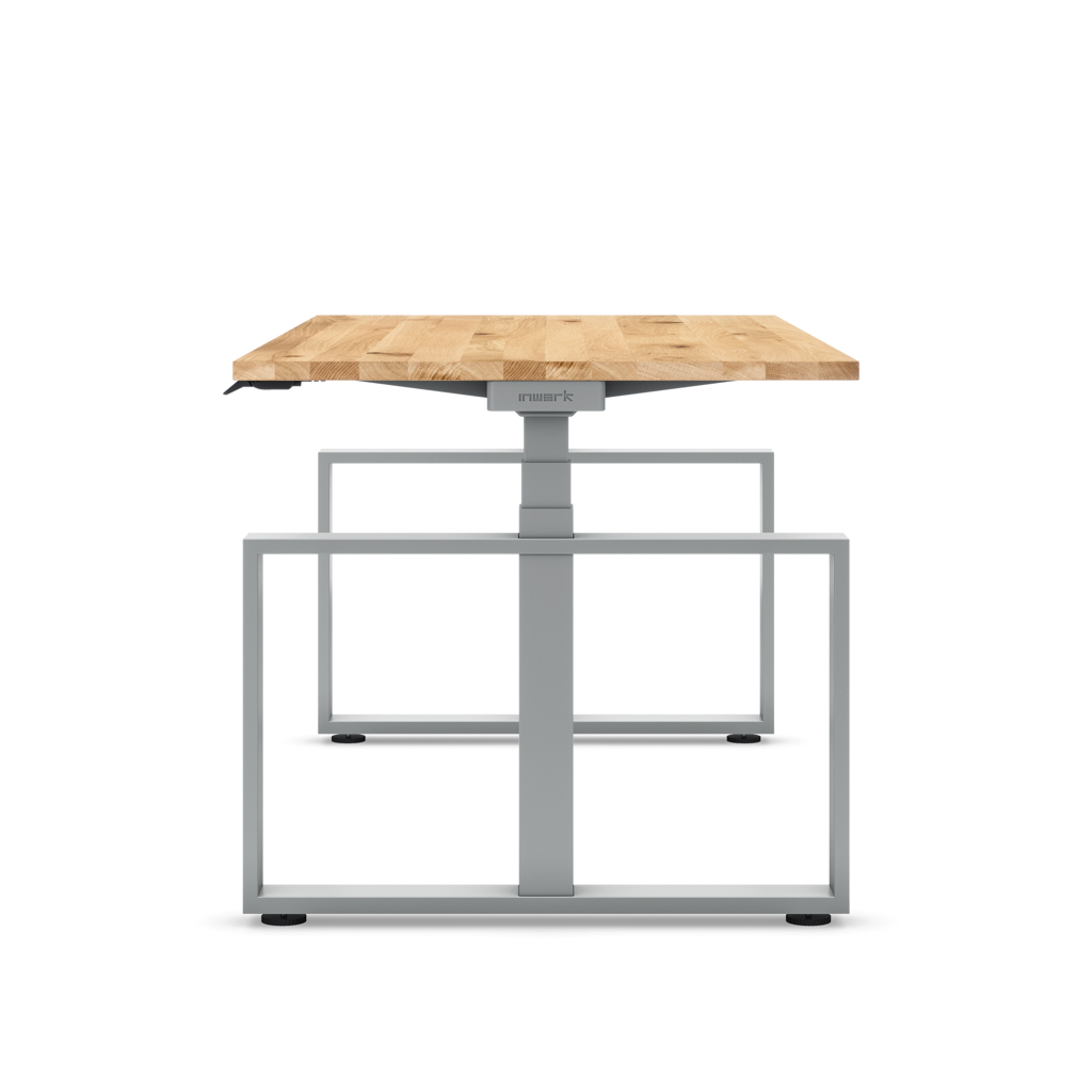 Höhenverstellbarer Schreibtisch Masterlift® Flex Loop-Edition, Stahl Rechteck, Eiche Massivholz/Silber 160x80