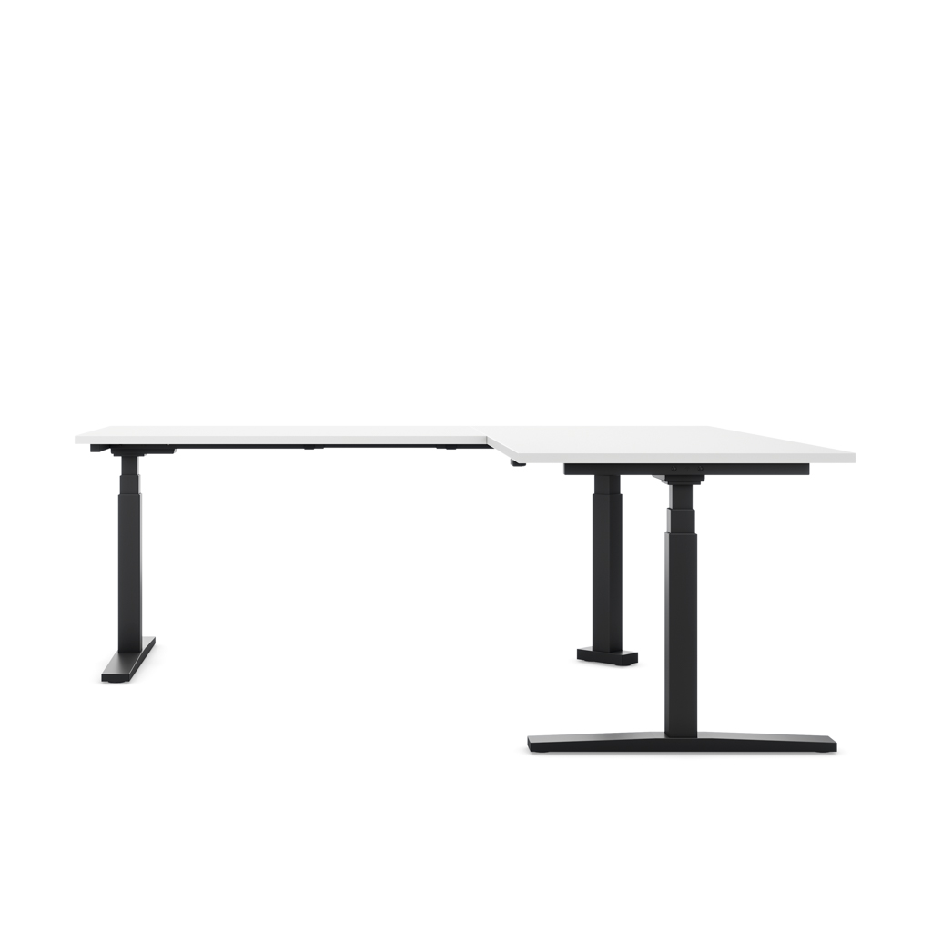 Höhenverstellbarer Eckschreibtisch Imperio® Lift Corner, Anbautisch links, Weiss/Schwarz 200x180