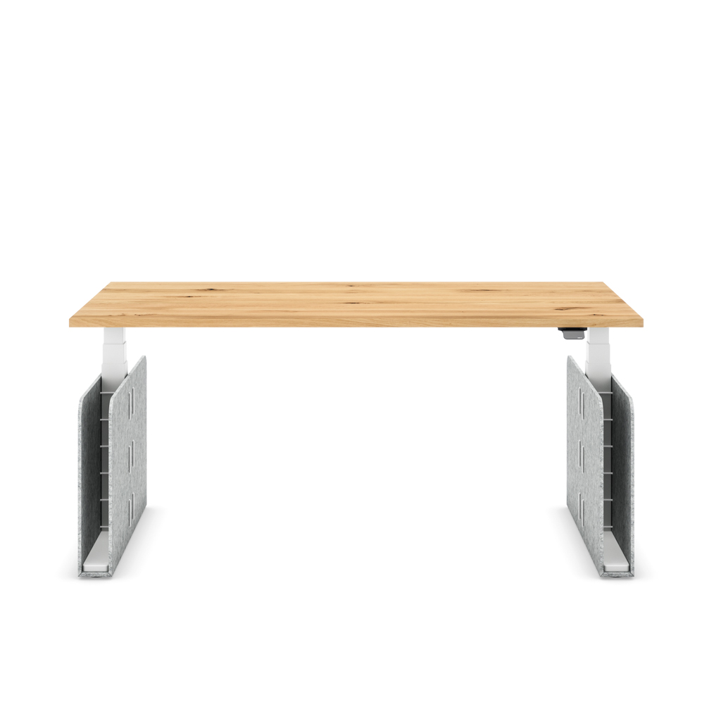 Höhenverstellbarer Schreibtisch Masterlift® Flex Akustix®-Edition, Rechteck Hellgrau, Eiche Massivholz/Weiss 160x80