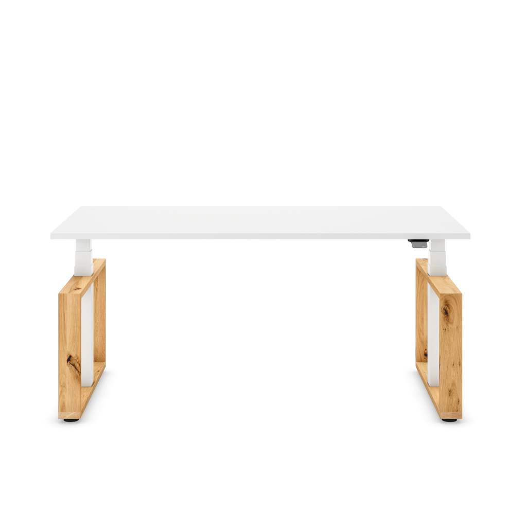 Höhenverstellbarer Schreibtisch Masterlift® Flex Loop-Edition, Holz Rechteck, Weiss Dekor/Weiss 200x80