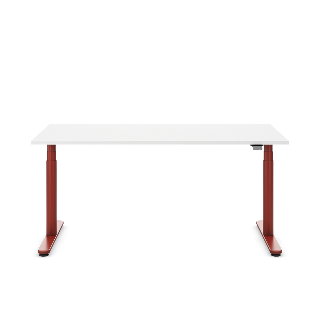 Höhenverstellbarer Schreibtisch Masterlift® Flex Basic rund, Weiss/Braunrot 200x80