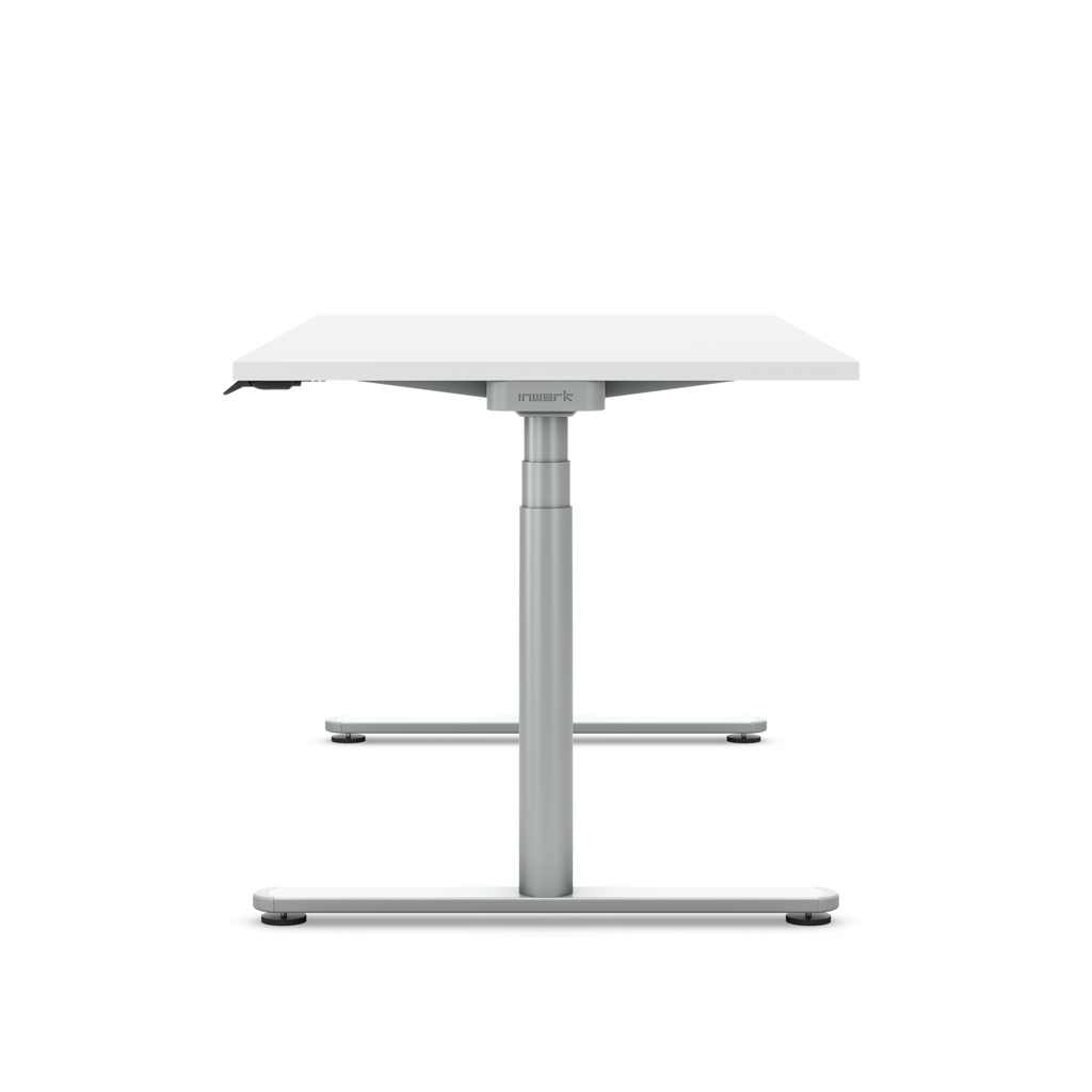 Höhenverstellbarer Schreibtisch Masterlift® Flex Basic rund, Weiss/Silber 200x80