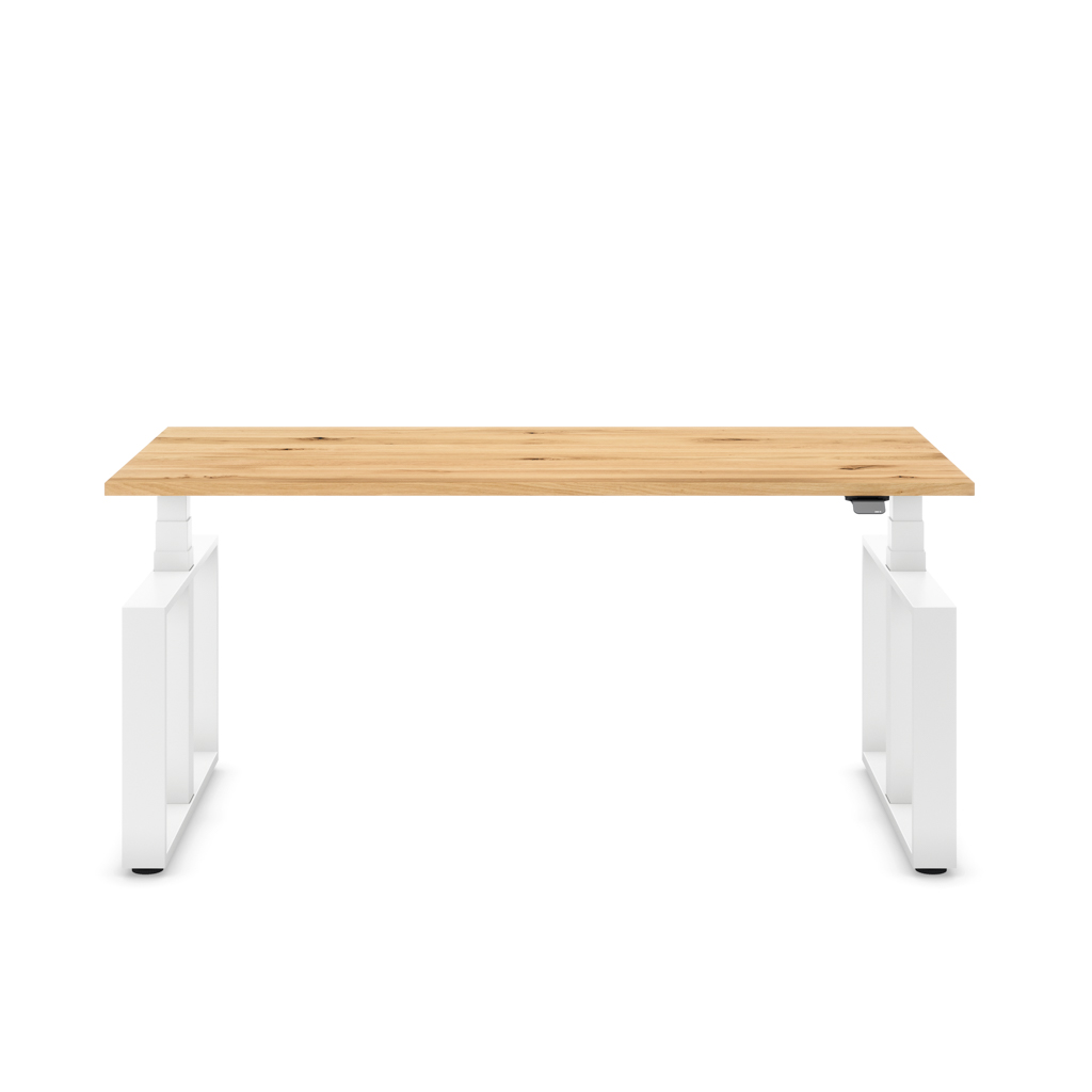 Höhenverstellbarer Schreibtisch Masterlift® Flex Loop-Edition, Stahl Rechteck, Eiche Massivholz/Weiss 160x80