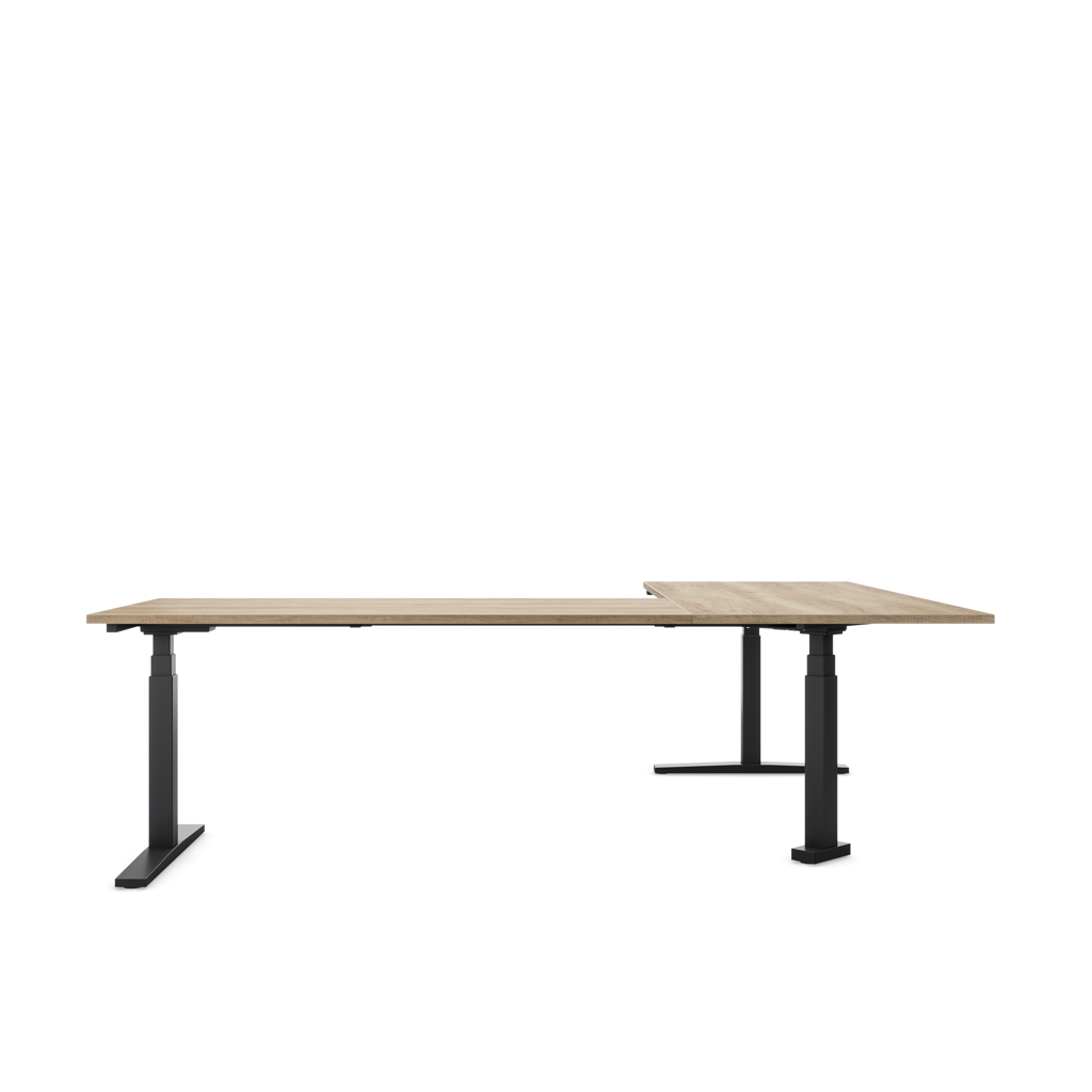 Höhenverstellbarer Eckschreibtisch Imperio® Lift Corner, Anbautisch rechts, Eiche Dekor/Schwarz 240x180