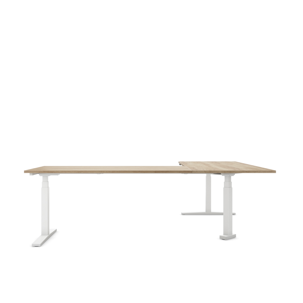 Höhenverstellbarer Eckschreibtisch Imperio® Lift Corner, Anbautisch rechts, Eiche Dekor/Weiss 240x180