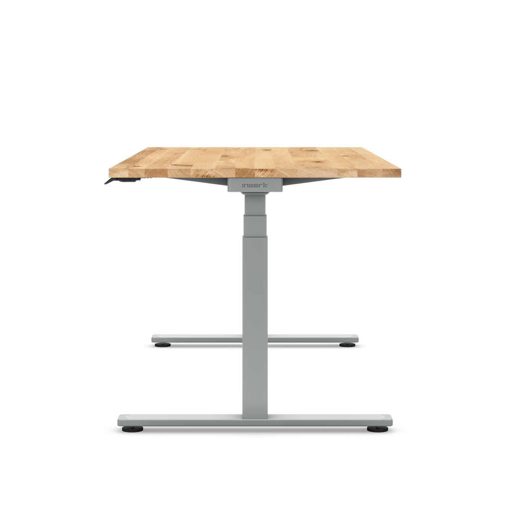 Höhenverstellbarer Schreibtisch Masterlift® Flex Basic, Eiche Massivholz/Silber 180x80