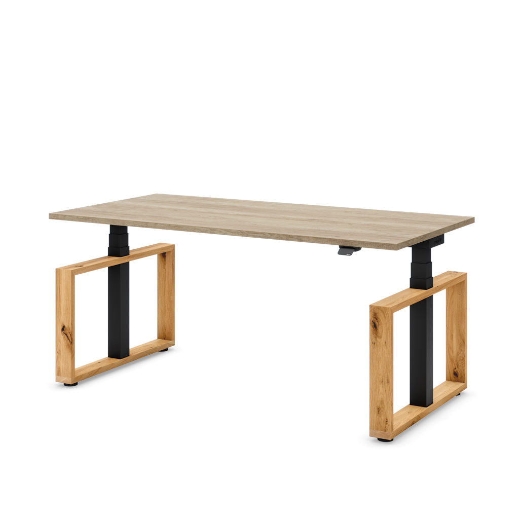 Höhenverstellbarer Schreibtisch Masterlift® Flex Loop-Edition, Holz Rechteck, Eiche Dekor/Schwarz 160x80