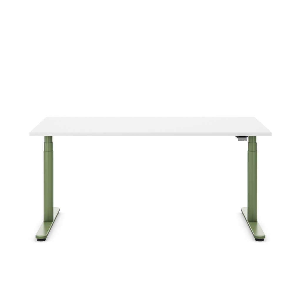 Höhenverstellbarer Schreibtisch Masterlift® Flex Basic rund, Weiss/Resedagrün 140x80