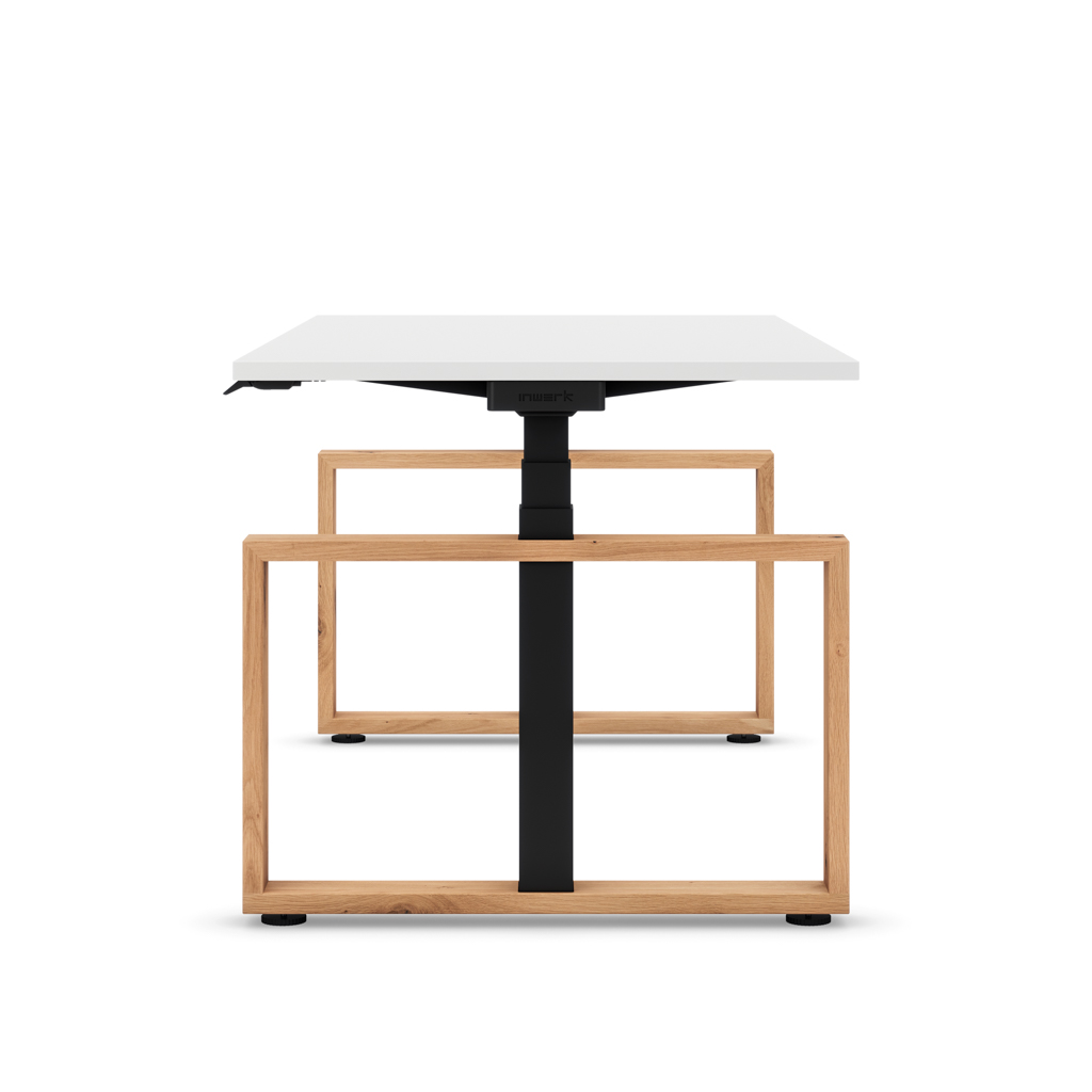 Höhenverstellbarer Schreibtisch Masterlift® Flex Loop-Edition, Holz Rechteck, Weiss Dekor/Schwarz 120x80