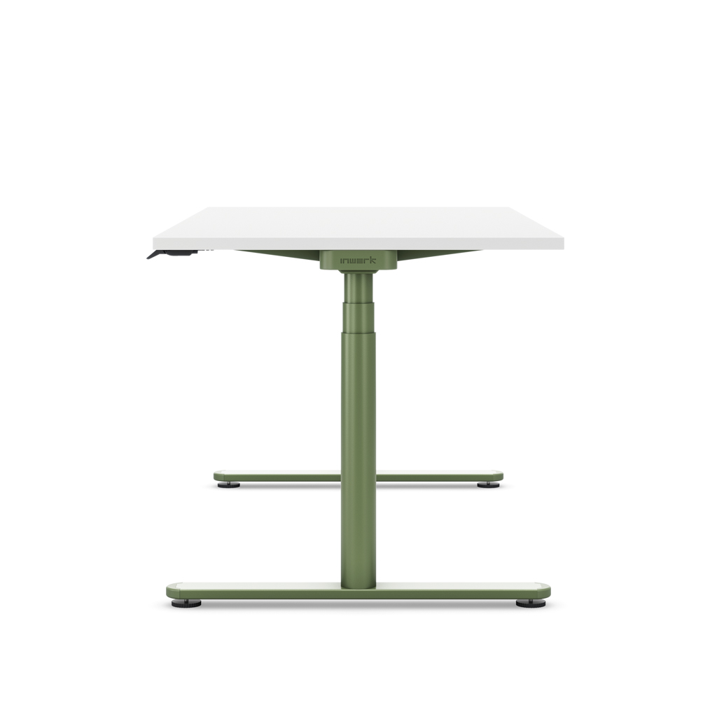 Höhenverstellbarer Schreibtisch Masterlift® Flex Basic rund, Weiss/Resedagrün 140x80