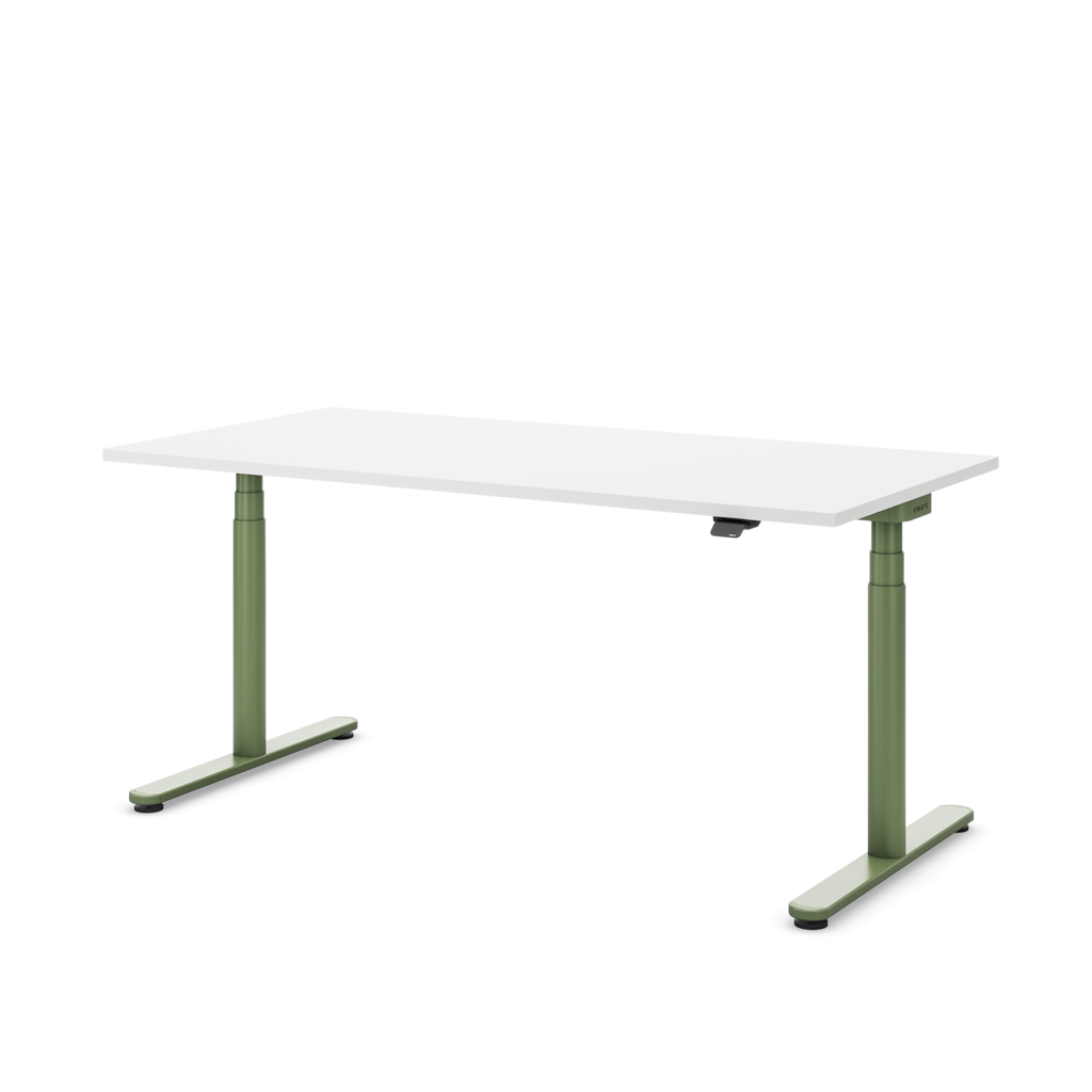 Höhenverstellbarer Schreibtisch Masterlift® Flex Basic rund, Weiss/Resedagrün 140x80