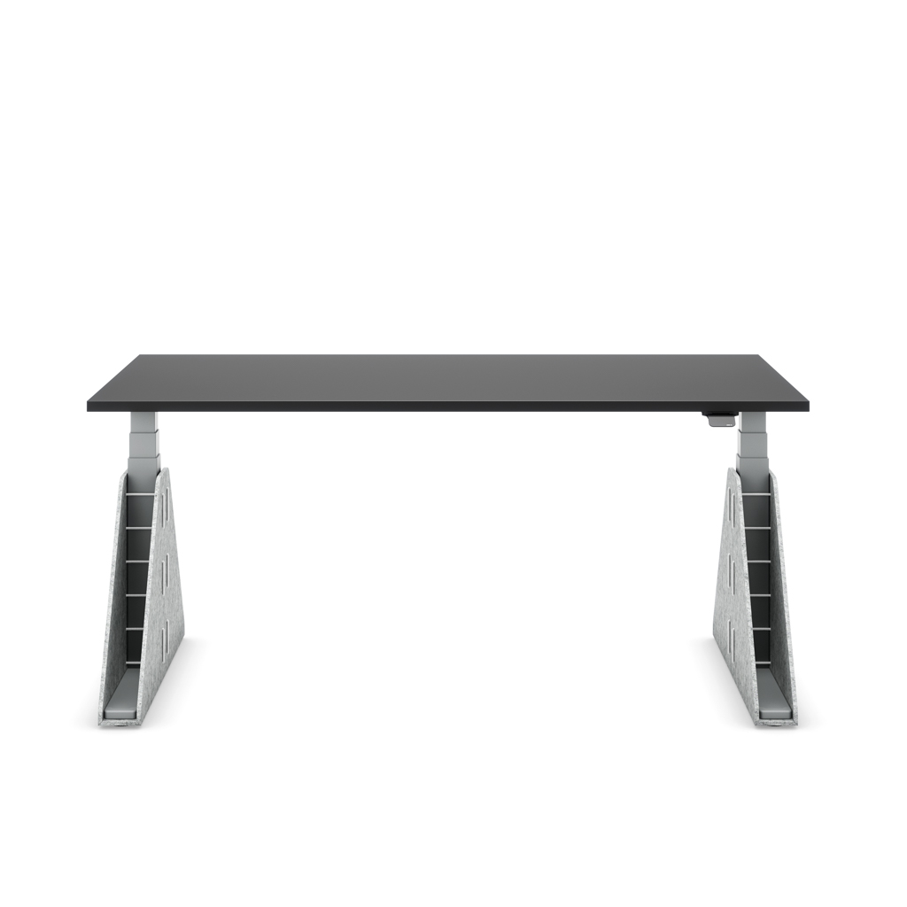Höhenverstellbarer Schreibtisch Masterlift® Flex Akustix®-Edition, Trapez Hellgrau, Schwarz Dekor/Silber 200x80