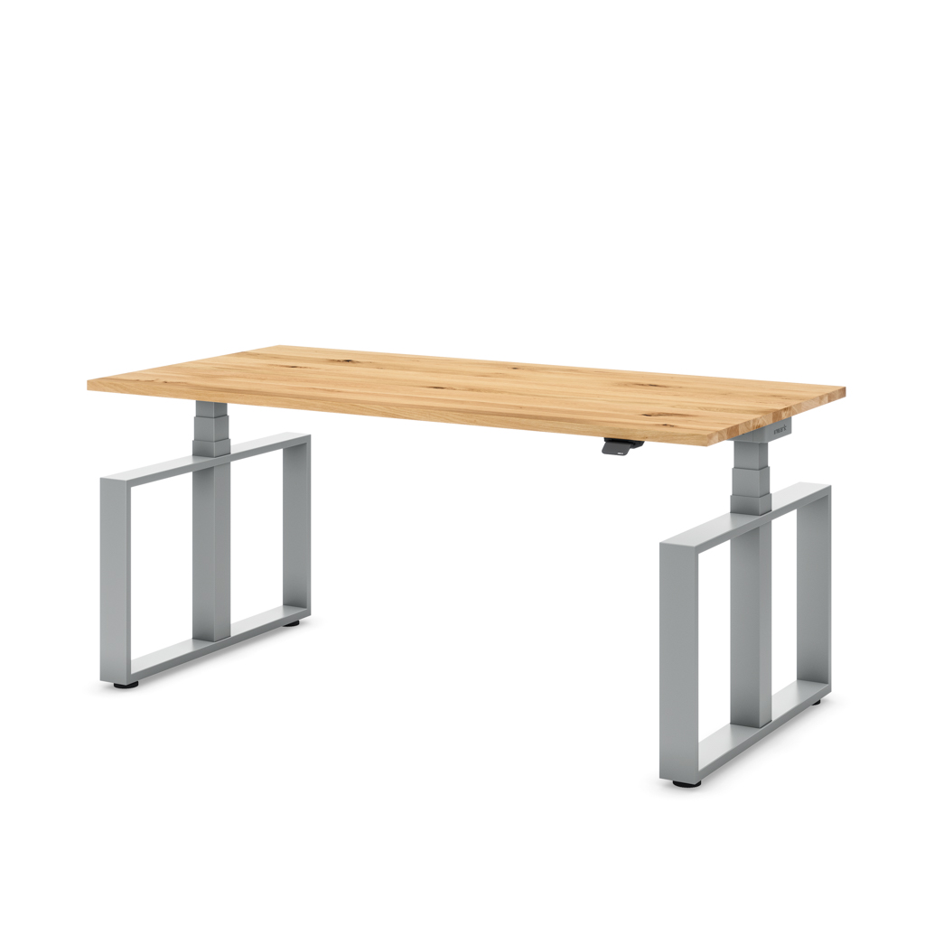 Höhenverstellbarer Schreibtisch Masterlift® Flex Loop-Edition, Stahl Rechteck, Eiche Massivholz/Silber 160x80