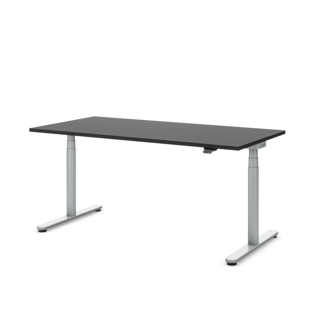 Höhenverstellbarer Schreibtisch Masterlift® Flex Basic rund, Schwarz/Silber 160x80