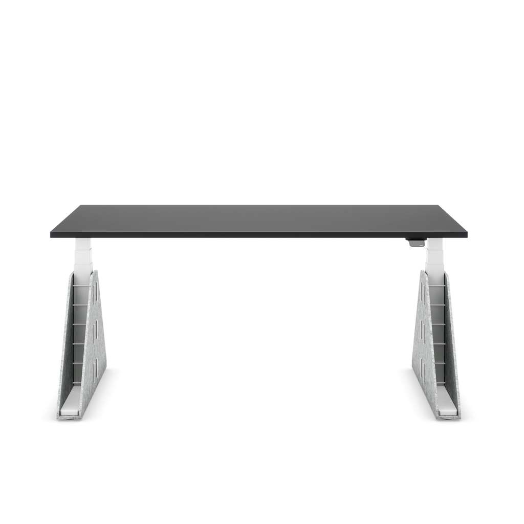 Höhenverstellbarer Schreibtisch Masterlift® Flex Akustix®-Edition, Trapez Hellgrau, Schwarz Dekor/Weiss 200x80