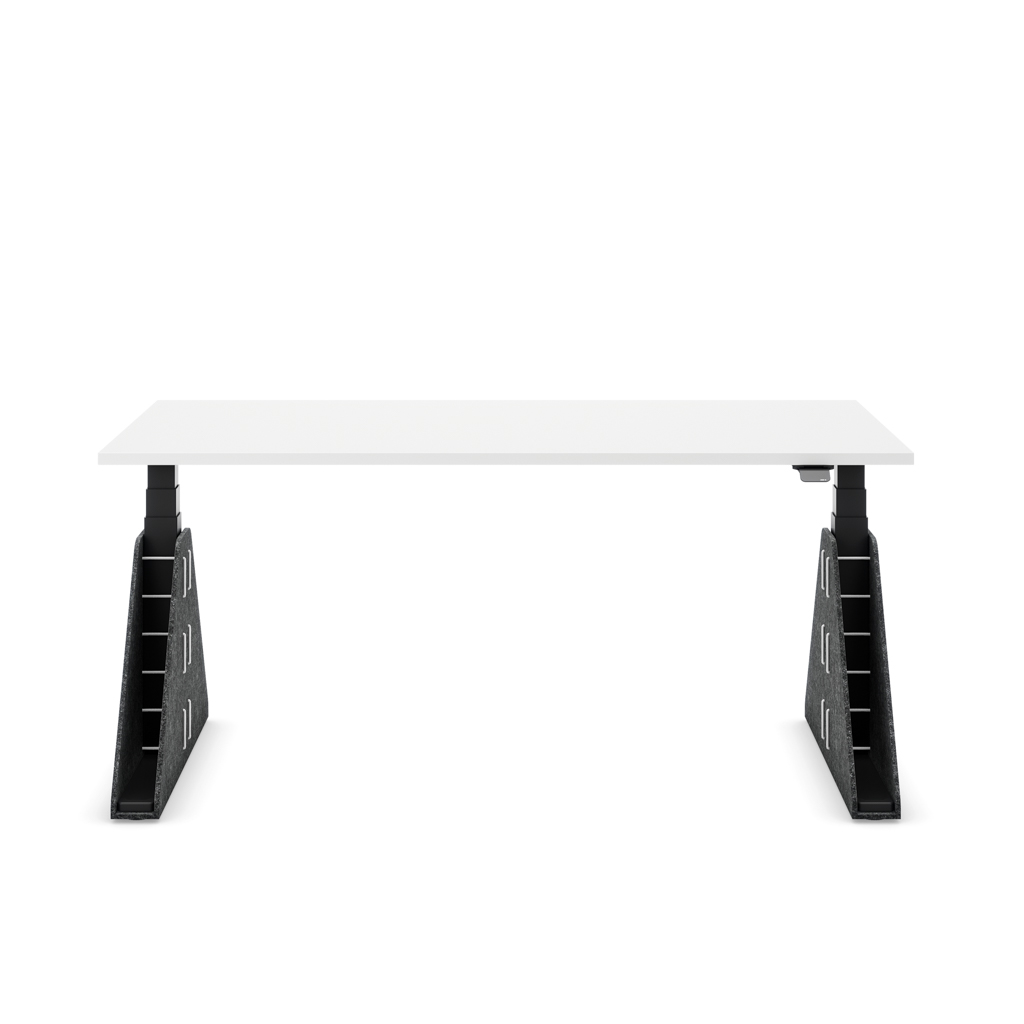 Höhenverstellbarer Schreibtisch Masterlift® Flex Akustix®-Edition, Trapez Dunkelgrau, Weiss Dekor/Schwarz 120x80