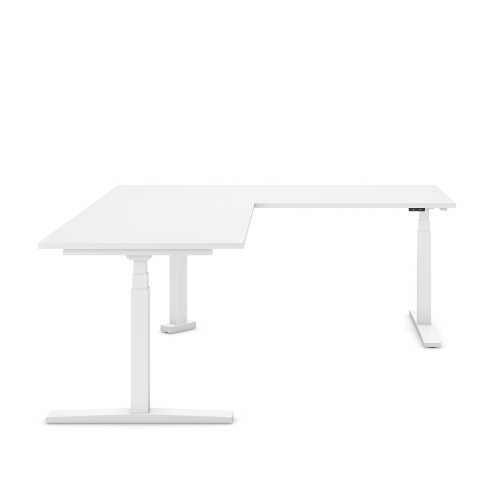 Höhenverstellbarer Eckschreibtisch Imperio® Lift Corner, Anbautisch links, Weiss/Weiss 200x180
