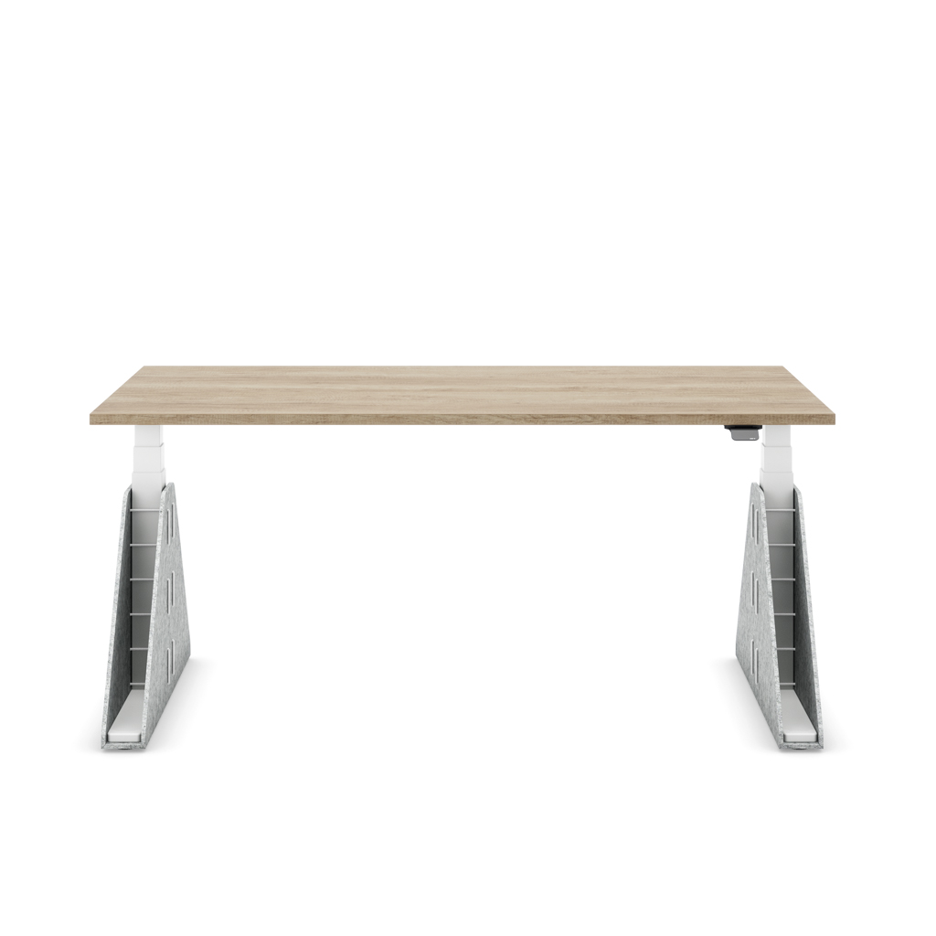 Höhenverstellbarer Schreibtisch Masterlift® Flex Akustix®-Edition, Trapez Hellgrau, Eiche Dekor/Weiss 160x80
