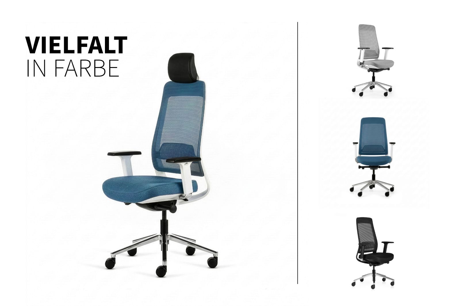 Inwerk Teamo® Original Plus - Bürostuhl mit Kopfstütze, Weiss/Blau