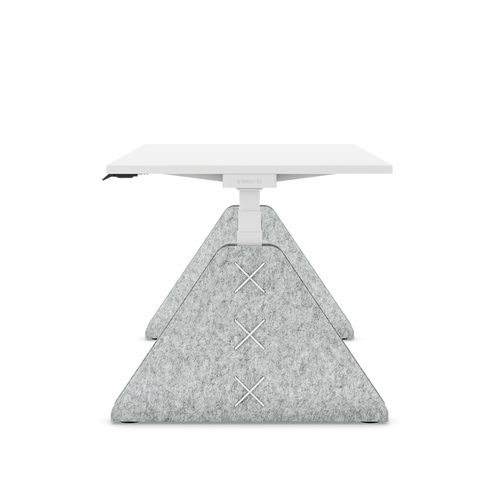 Höhenverstellbarer Schreibtisch Masterlift® Flex Akustix®-Edition, Trapez Hellgrau, Weiss Dekor/Weiss 120x80
