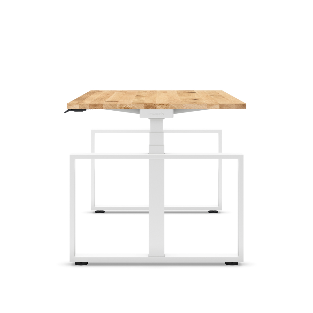 Höhenverstellbarer Schreibtisch Masterlift® Flex Loop-Edition, Stahl Rechteck, Eiche Massivholz/Weiss 160x80