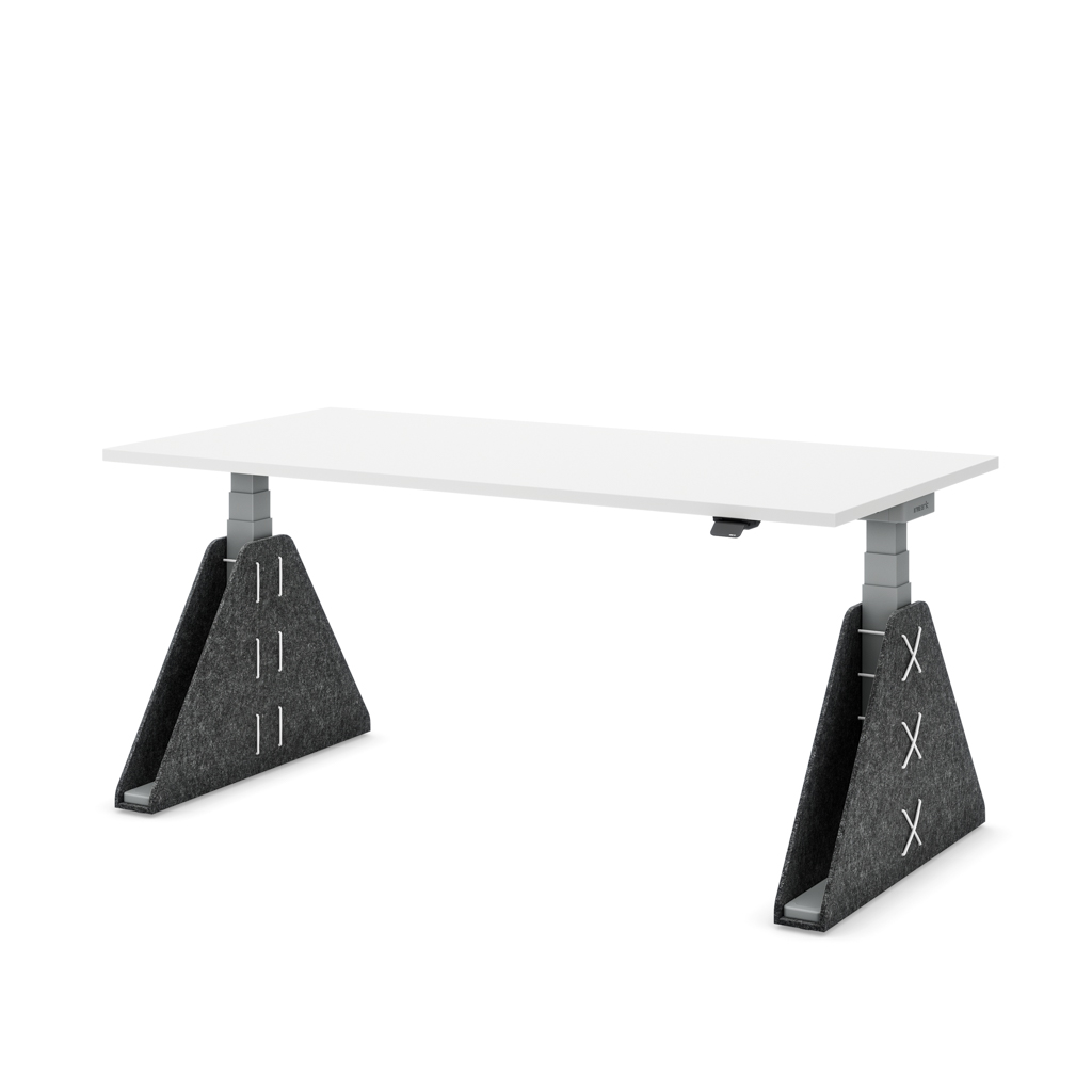 Höhenverstellbarer Schreibtisch Masterlift® Flex Akustix®-Edition, Trapez Dunkelgrau, Weiss Dekor/Silber 180x80
