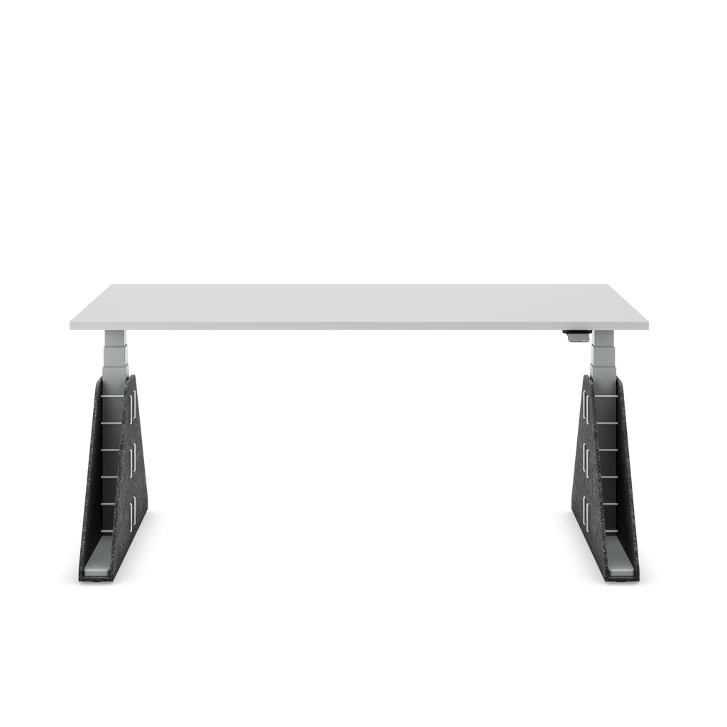 Höhenverstellbarer Schreibtisch Masterlift® Flex Akustix®-Edition, Trapez Dunkelgrau, Lichtgrau Dekor/Silber 180x80