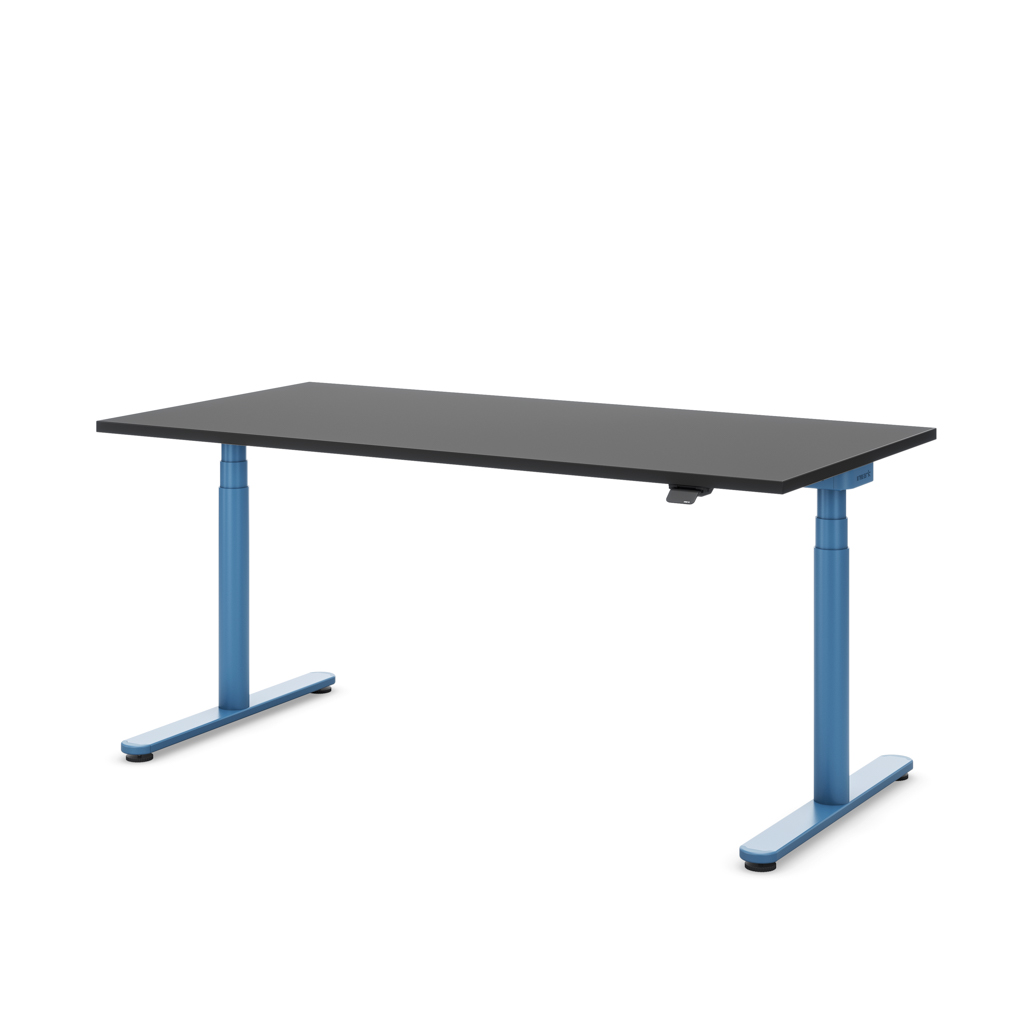 Höhenverstellbarer Schreibtisch Masterlift® Flex Basic rund, Schwarz/Brillantblau 120x80