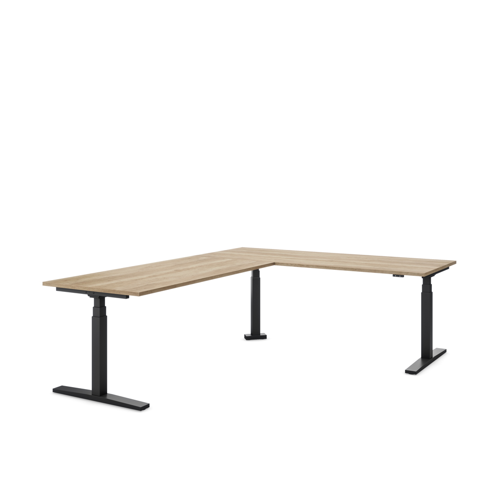 Höhenverstellbarer Eckschreibtisch Imperio® Lift Corner, Anbautisch links, Eiche Dekor/Schwarz 240x180