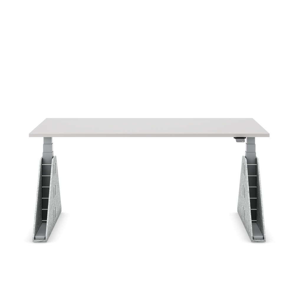 Höhenverstellbarer Schreibtisch Masterlift® Flex Akustix®-Edition, Trapez Hellgrau, Lichtgrau Dekor/Silber 180x80