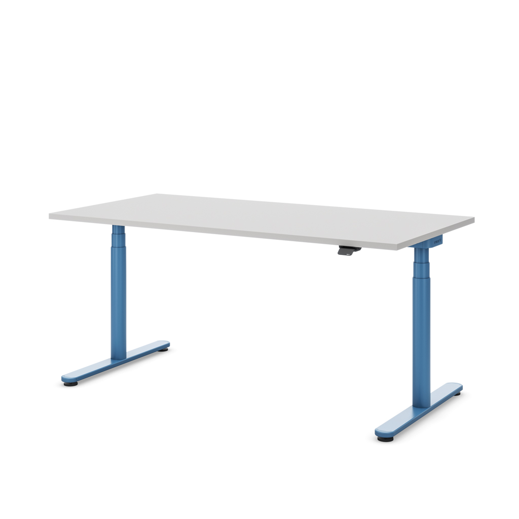 Höhenverstellbarer Schreibtisch Masterlift® Flex Basic rund, Lichtgrau/Brillantblau 160x80