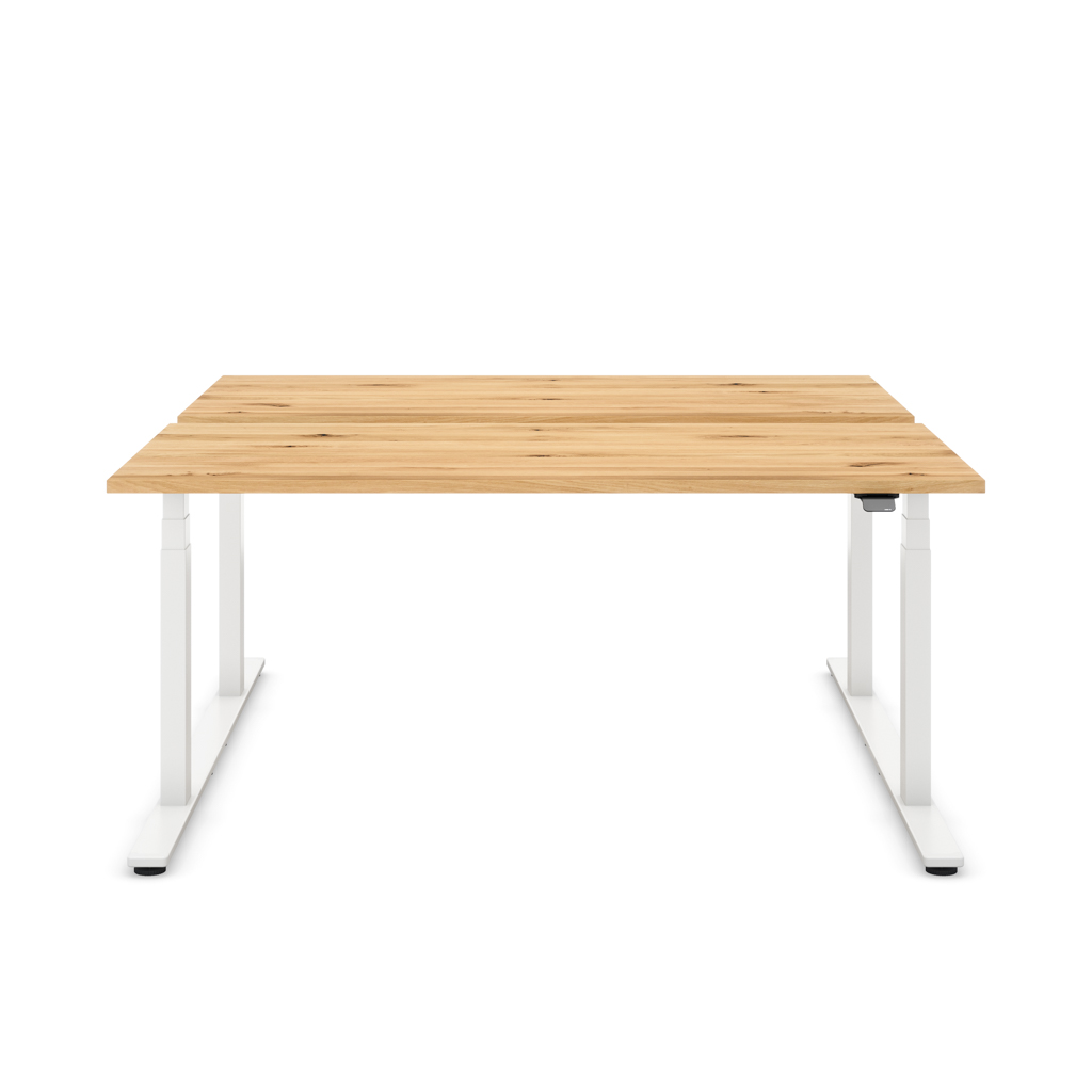 Höhenverstellbarer Team-Schreibtisch Masterlift® Flex Light, Eiche Massivholz/Weiss 160x80