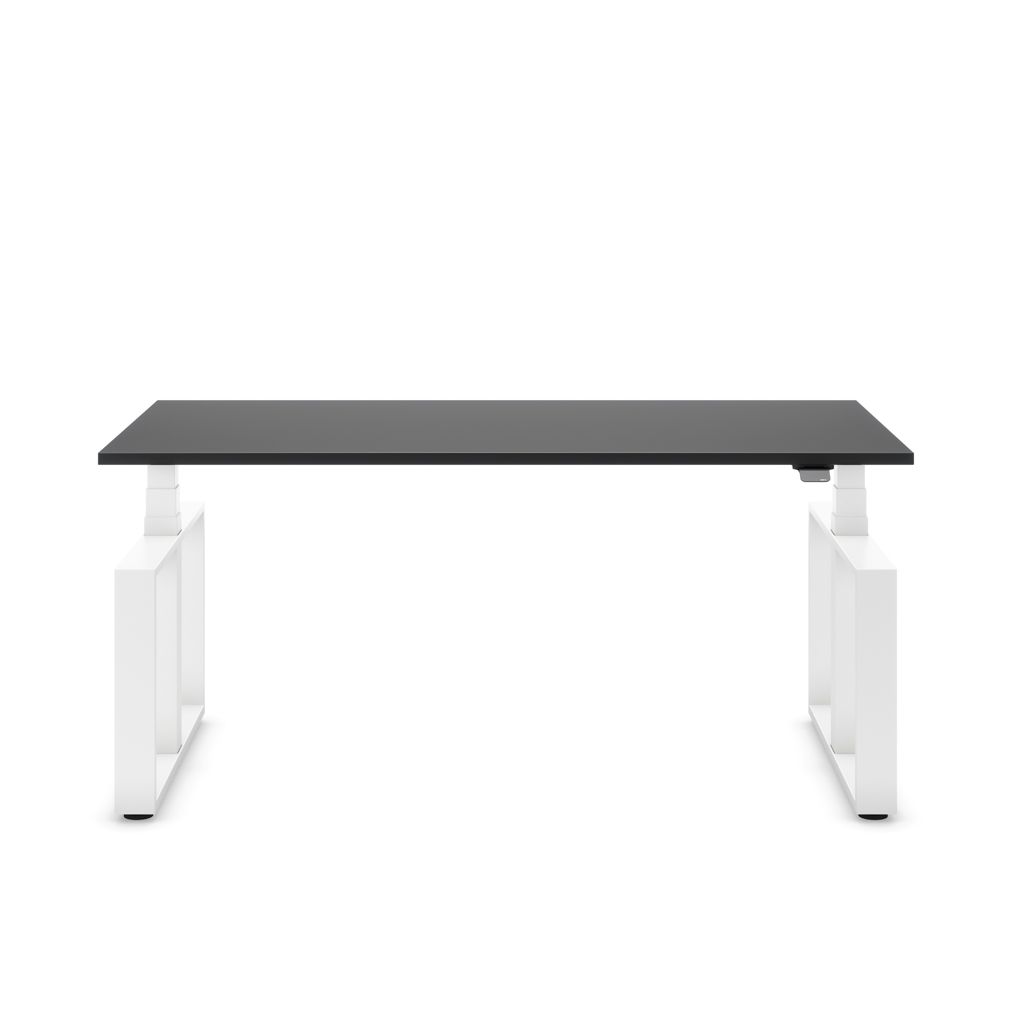 Höhenverstellbarer Schreibtisch Masterlift® Flex Loop-Edition, Stahl Rechteck, Schwarz Dekor/Weiss 200x80