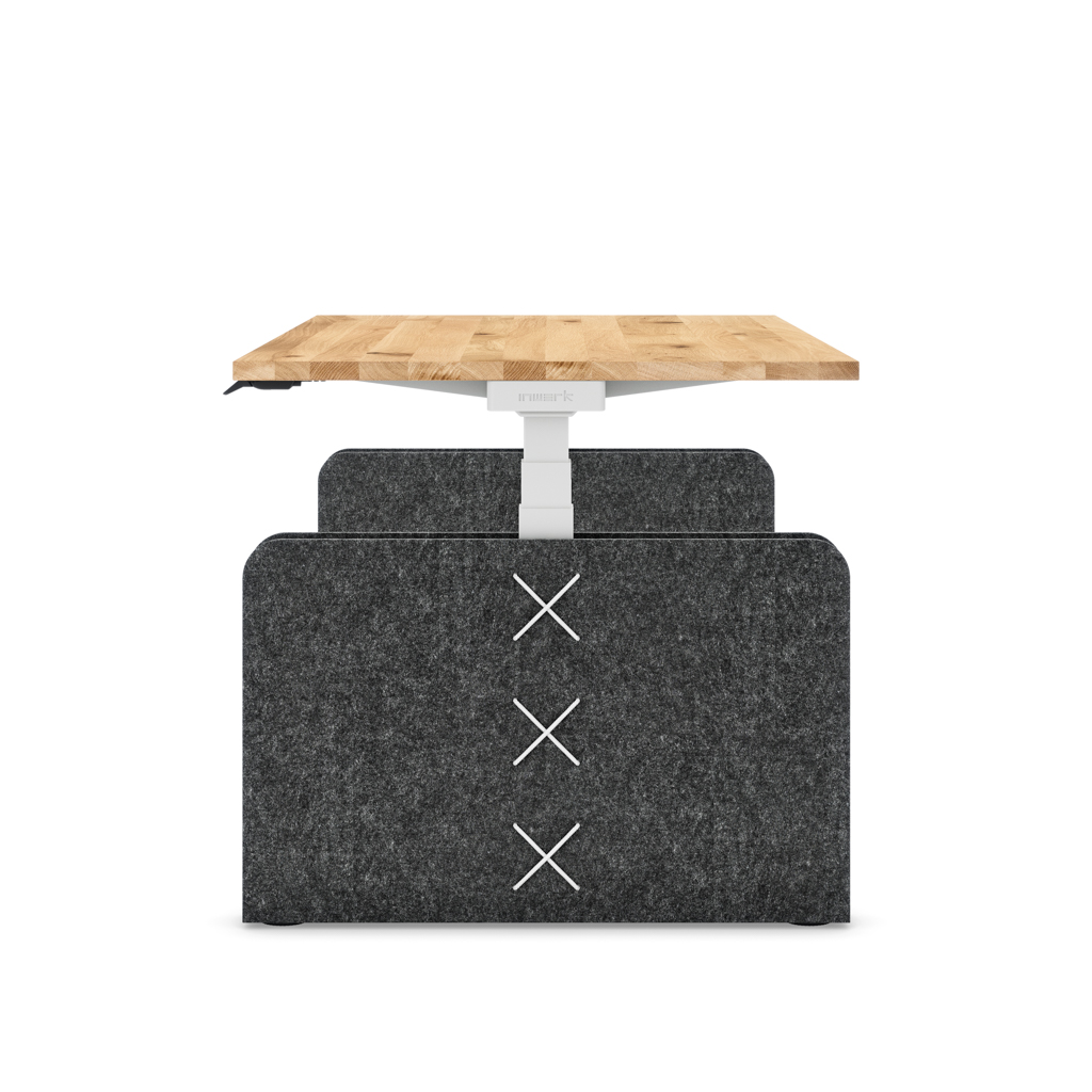 Höhenverstellbarer Schreibtisch Masterlift® Flex Akustix®-Edition, Rechteck Dunkelgrau, Eiche Massivholz/Weiss 160x80