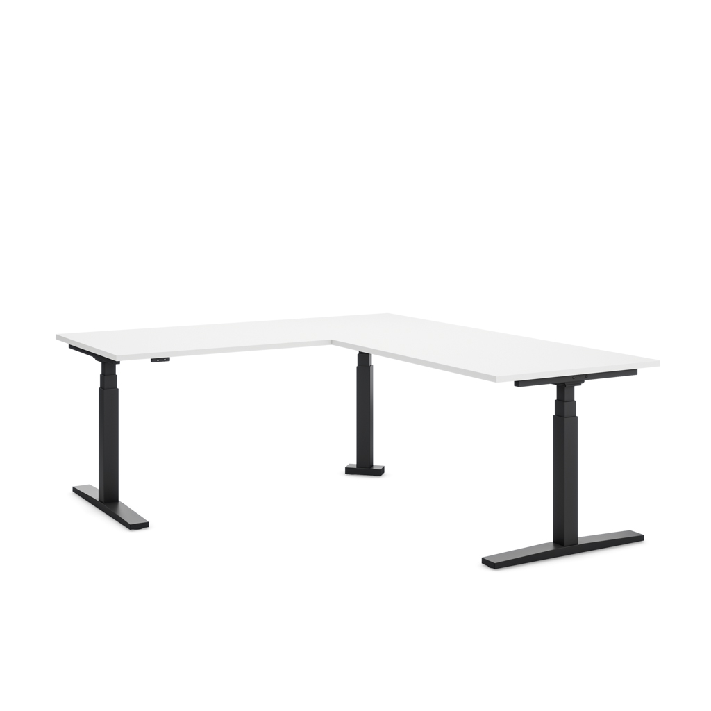 Höhenverstellbarer Eckschreibtisch Imperio® Lift Corner, Anbautisch rechts, Weiss/Schwarz 200x180