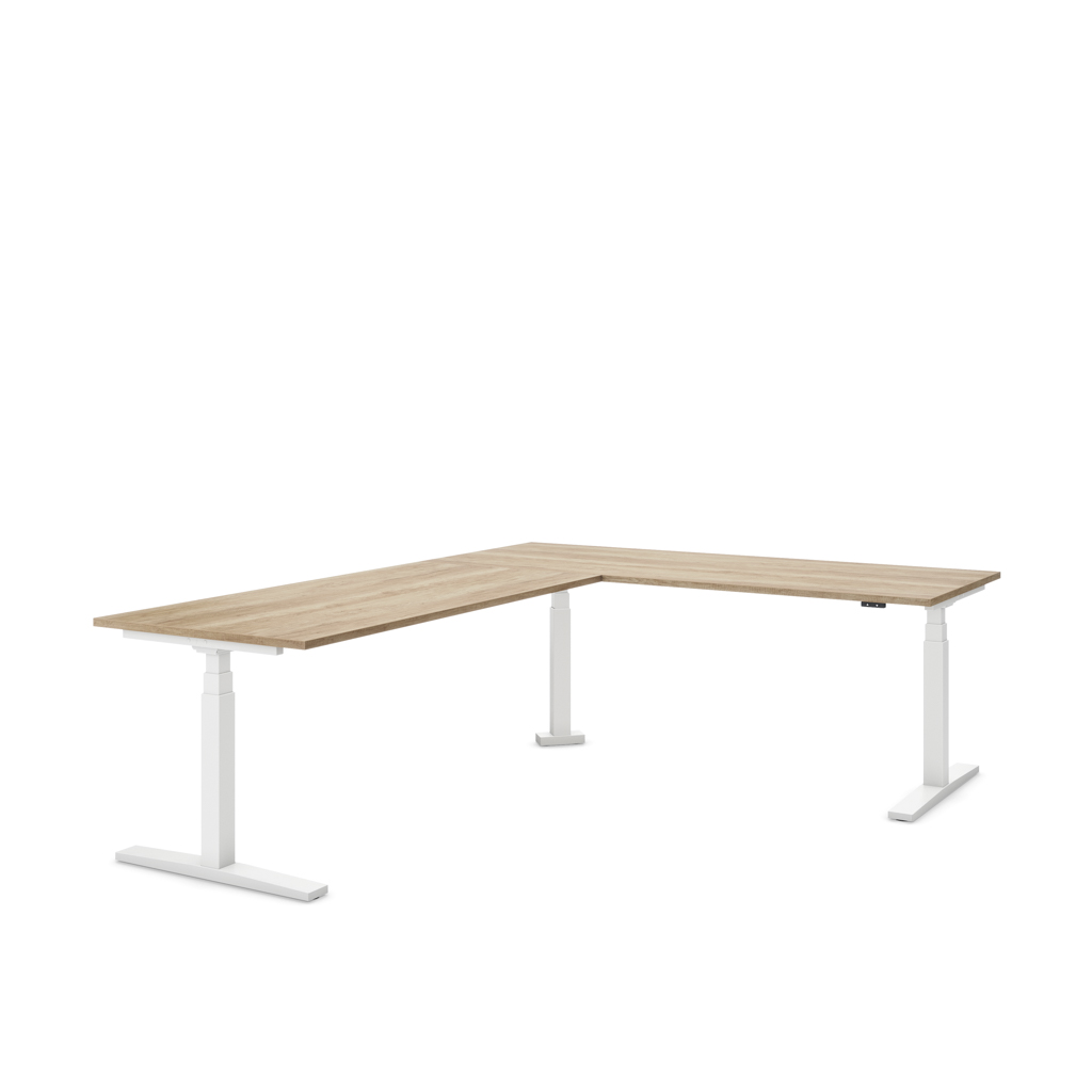 Höhenverstellbarer Eckschreibtisch Imperio® Lift Corner, Anbautisch links, Eiche Dekor/Weiss 240x180