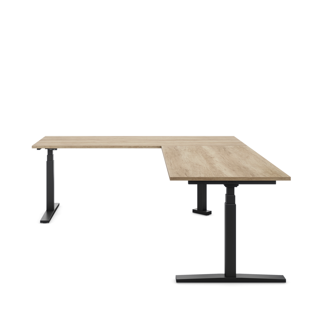 Höhenverstellbarer Eckschreibtisch Imperio® Lift Corner, Anbautisch rechts, Eiche Dekor/Schwarz 240x180