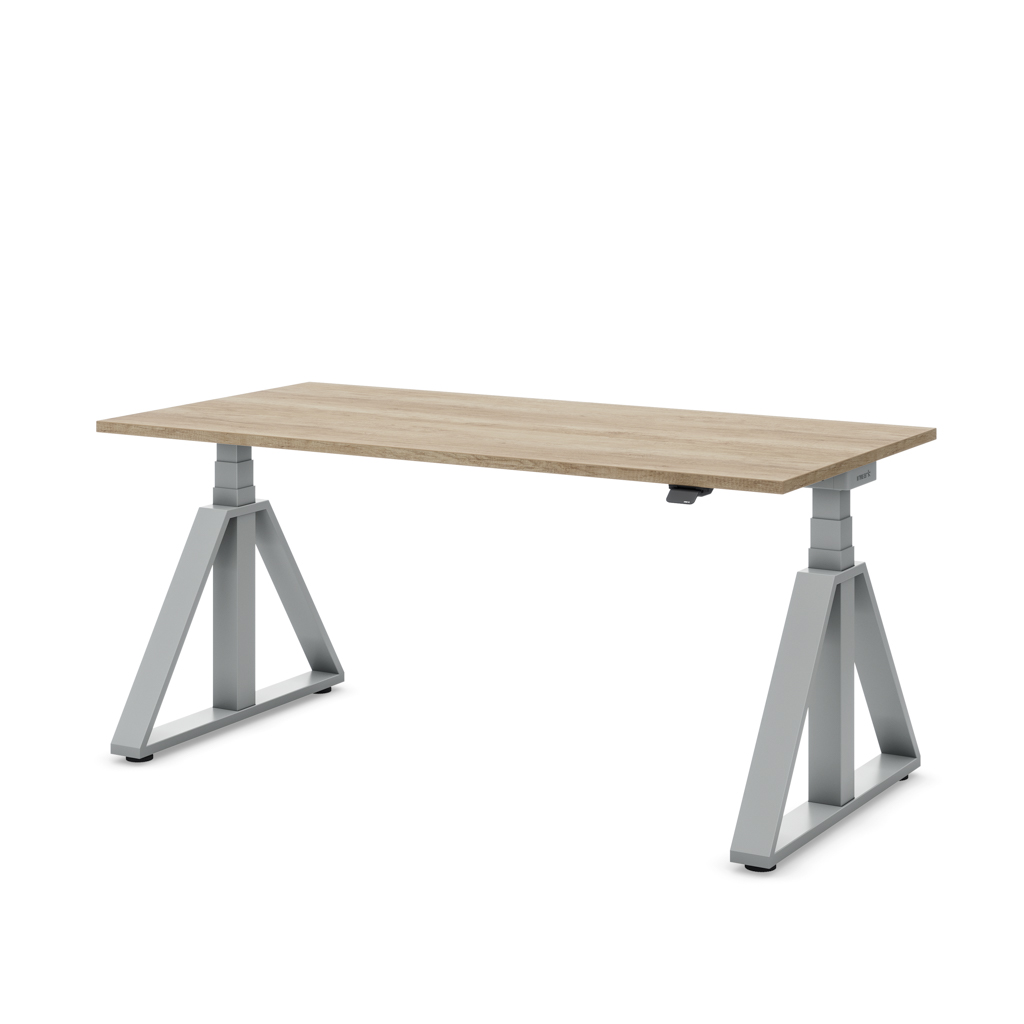Höhenverstellbarer Schreibtisch Masterlift® Flex Loop-Edition, Stahl Trapez, Eiche Dekor/Silber 180x80