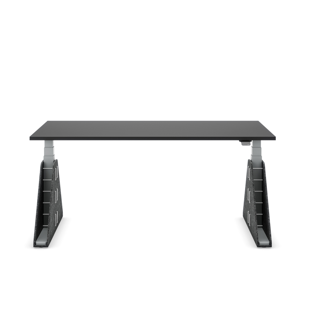 Höhenverstellbarer Schreibtisch Masterlift® Flex Akustix®-Edition, Trapez Dunkelgrau, Schwarz Dekor/Silber 120x80