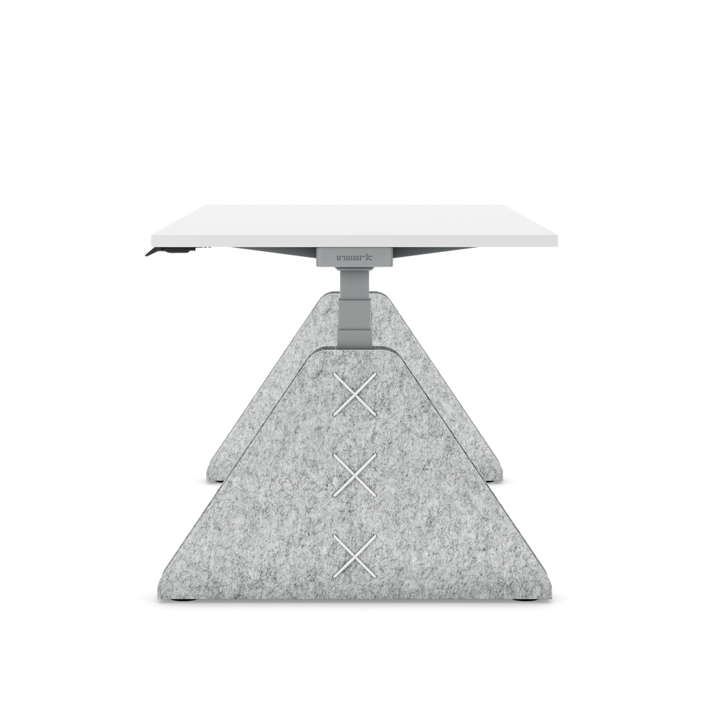 Höhenverstellbarer Schreibtisch Masterlift® Flex Akustix®-Edition, Trapez Hellgrau, Weiss Dekor/Silber 120x80