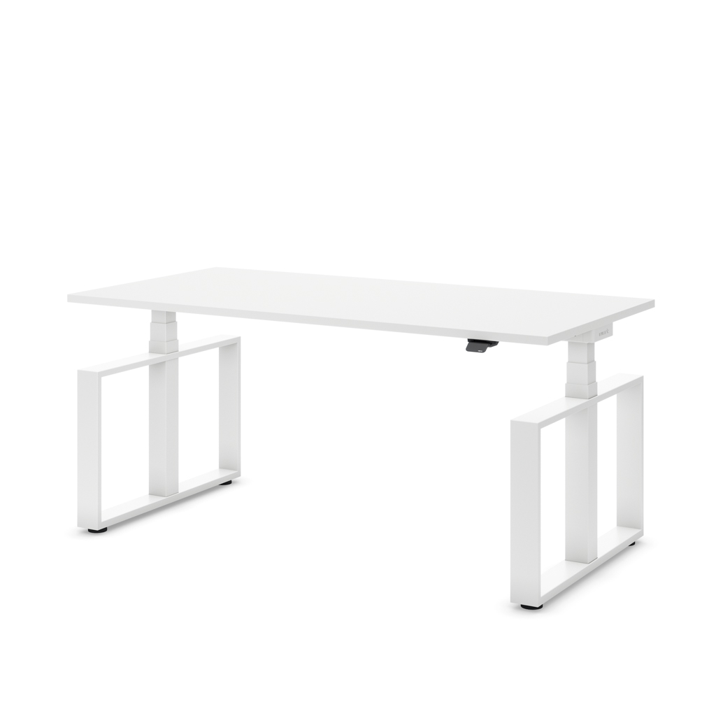 Höhenverstellbarer Schreibtisch Masterlift® Flex Loop-Edition, Stahl Rechteck, Weiss Dekor/Weiss 180x80