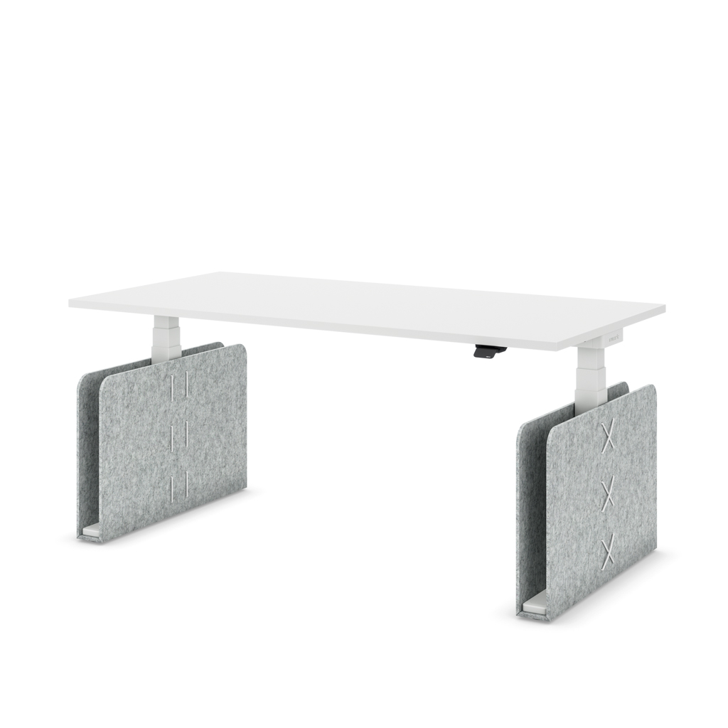 Höhenverstellbarer Schreibtisch Masterlift® Flex Akustix®-Edition, Rechteck Hellgrau, Weiss Dekor/Weiss 180x80