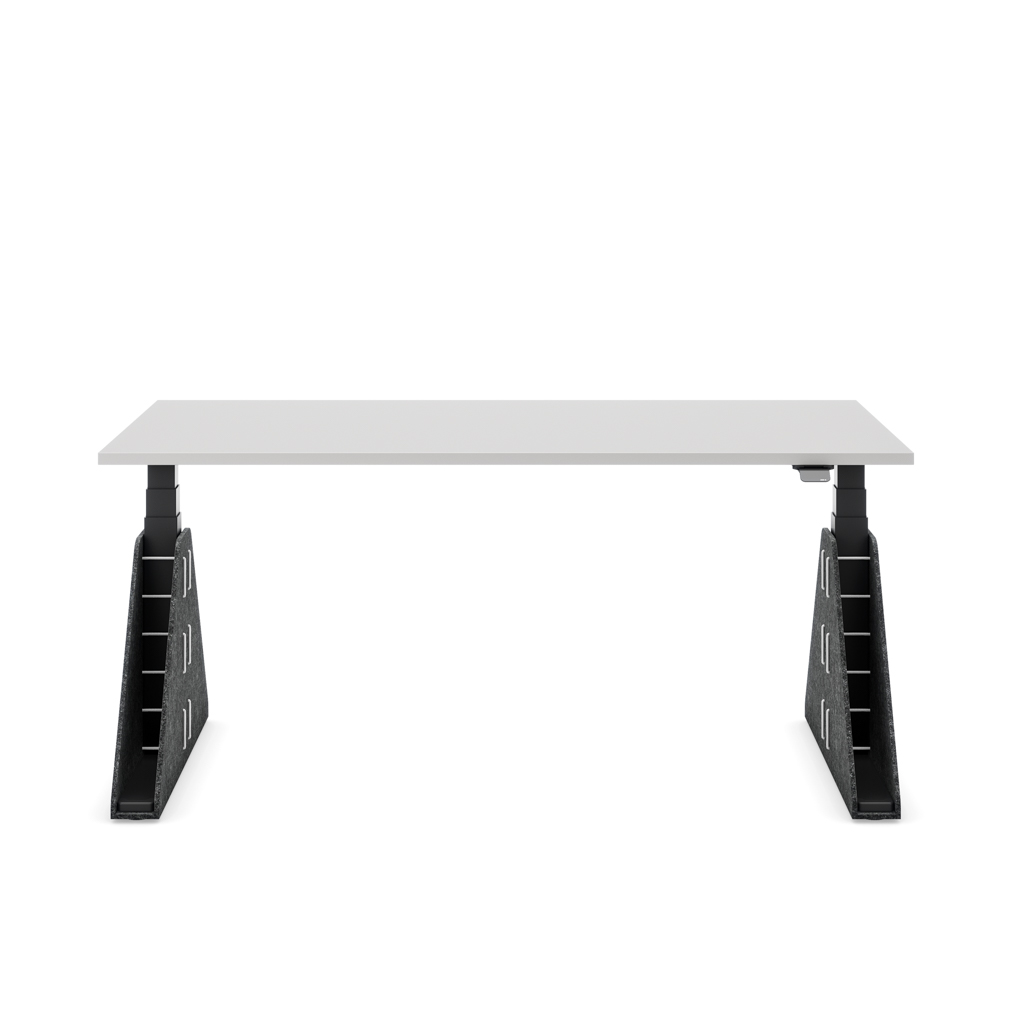Höhenverstellbarer Schreibtisch Masterlift® Flex Akustix®-Edition, Trapez Dunkelgrau, Lichtgrau Dekor/Schwarz 160x80