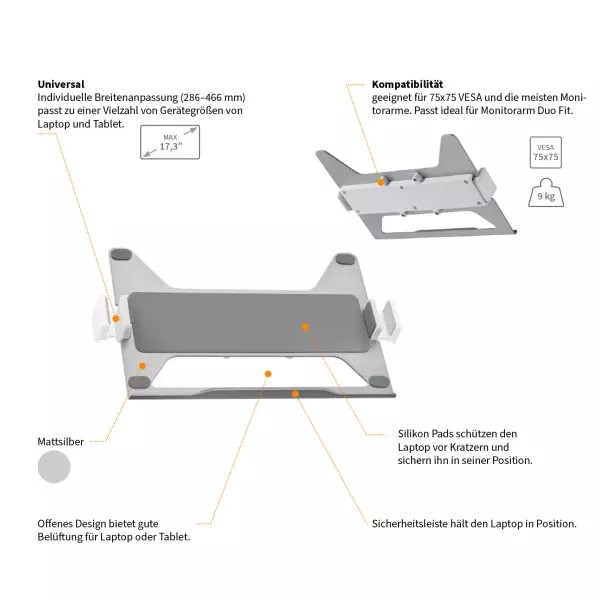 Monitorarm Inwerk® Duo Fit, mit Laptop-Halterung Weiss