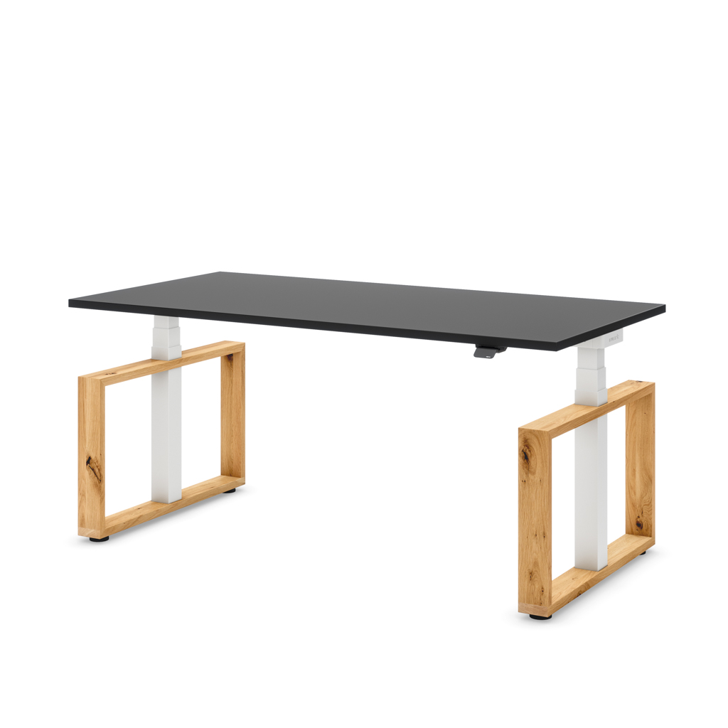 Höhenverstellbarer Schreibtisch Masterlift® Flex Loop-Edition, Holz Rechteck, Schwarz Dekor/Weiss 200x80