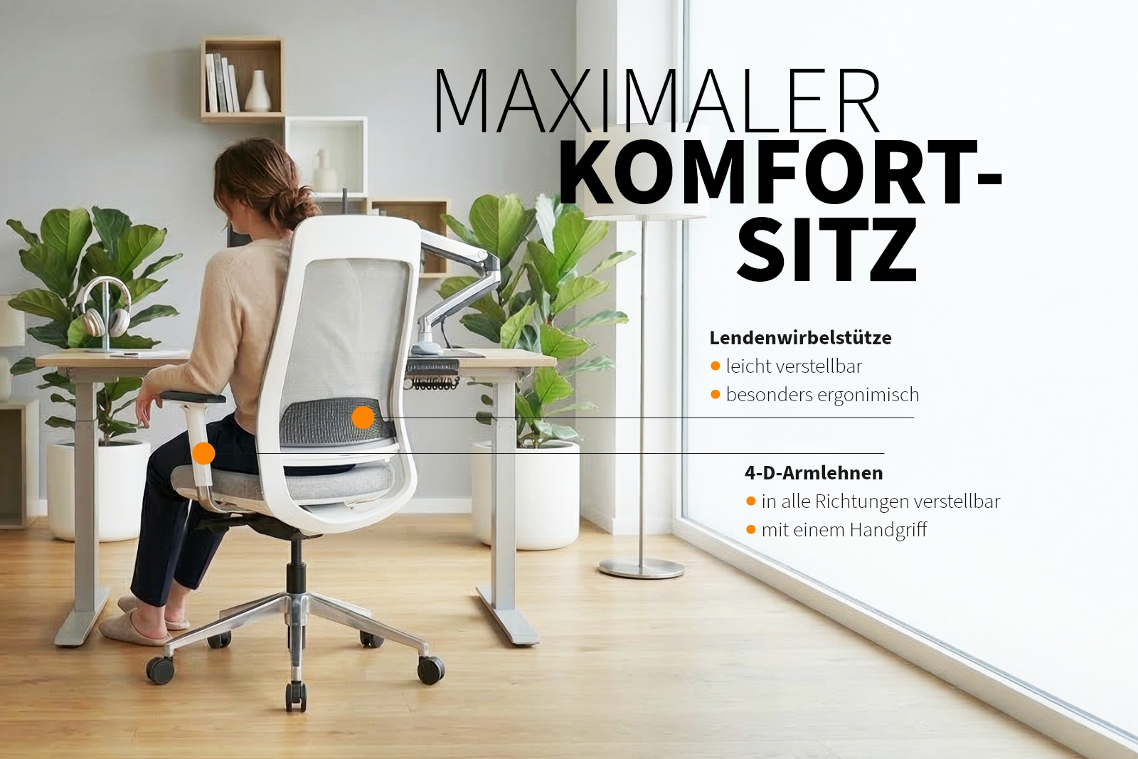 Inwerk Teamo® Original - Ergonomischer Bürostuhl, Weiss/Grau