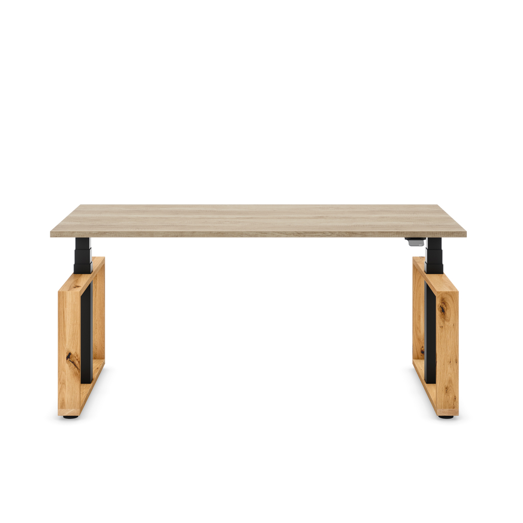 Höhenverstellbarer Schreibtisch Masterlift® Flex Loop-Edition, Holz Rechteck, Eiche Dekor/Schwarz 160x80