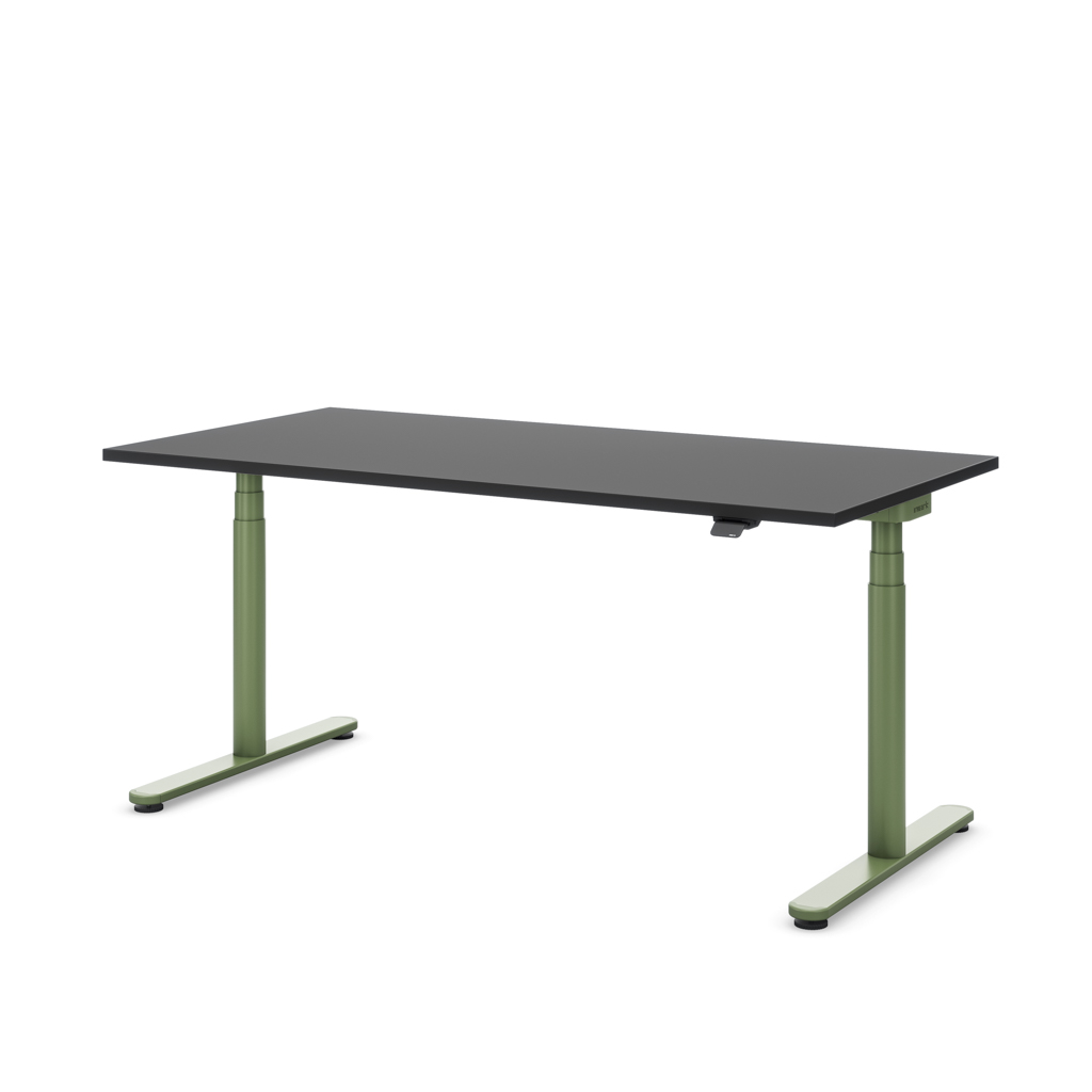 Höhenverstellbarer Schreibtisch Masterlift® Flex Basic rund, Schwarz/Resedagrün 180x80
