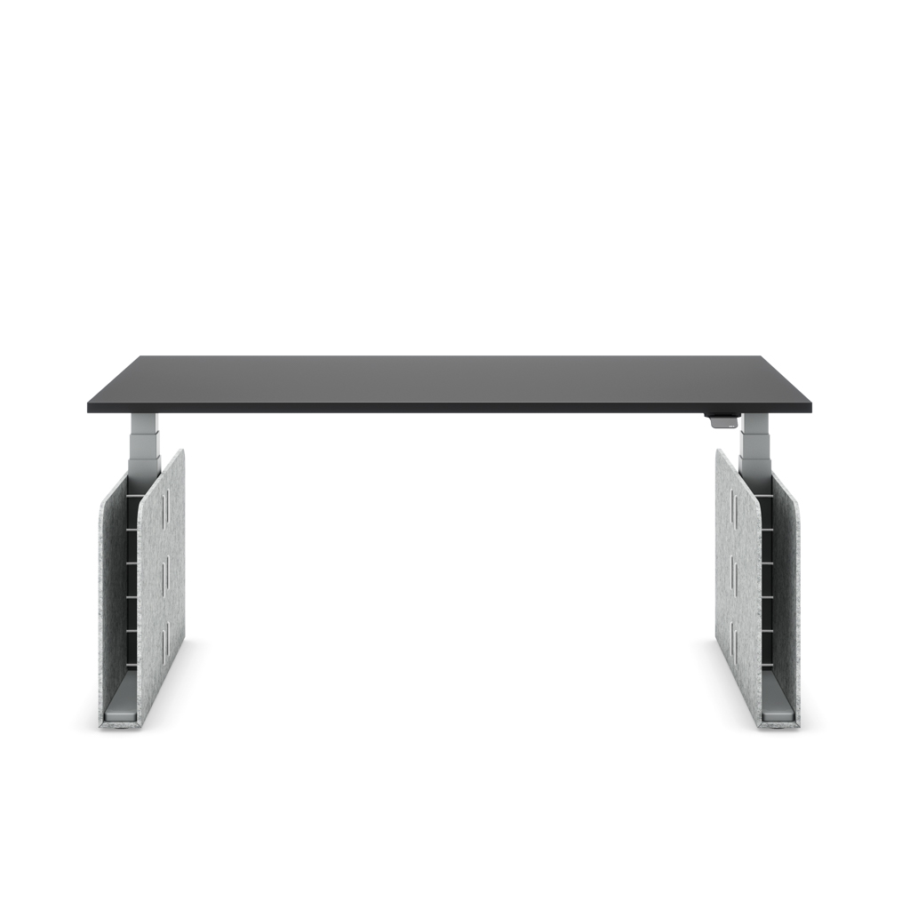 Höhenverstellbarer Schreibtisch Masterlift® Flex Akustix®-Edition, Rechteck Hellgrau, Schwarz Dekor/Silber 200x80