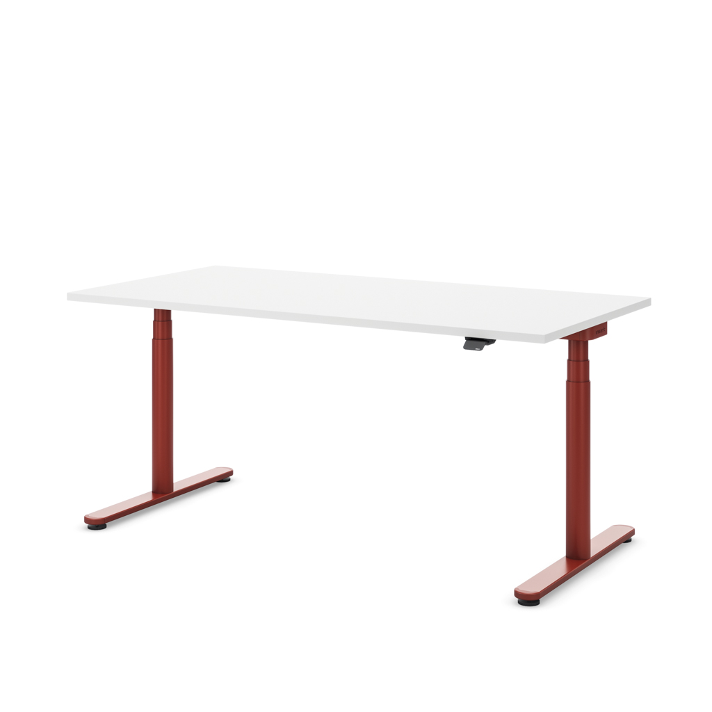 Höhenverstellbarer Schreibtisch Masterlift® Flex Basic rund, Weiss/Braunrot 200x80